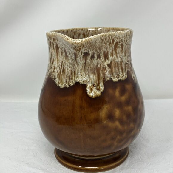 VTG McCoy USA SIGNED Pottery Brown Glaze Drip Pitcher 6.5” CottageCore Farmhouse - Picture 6 of 11